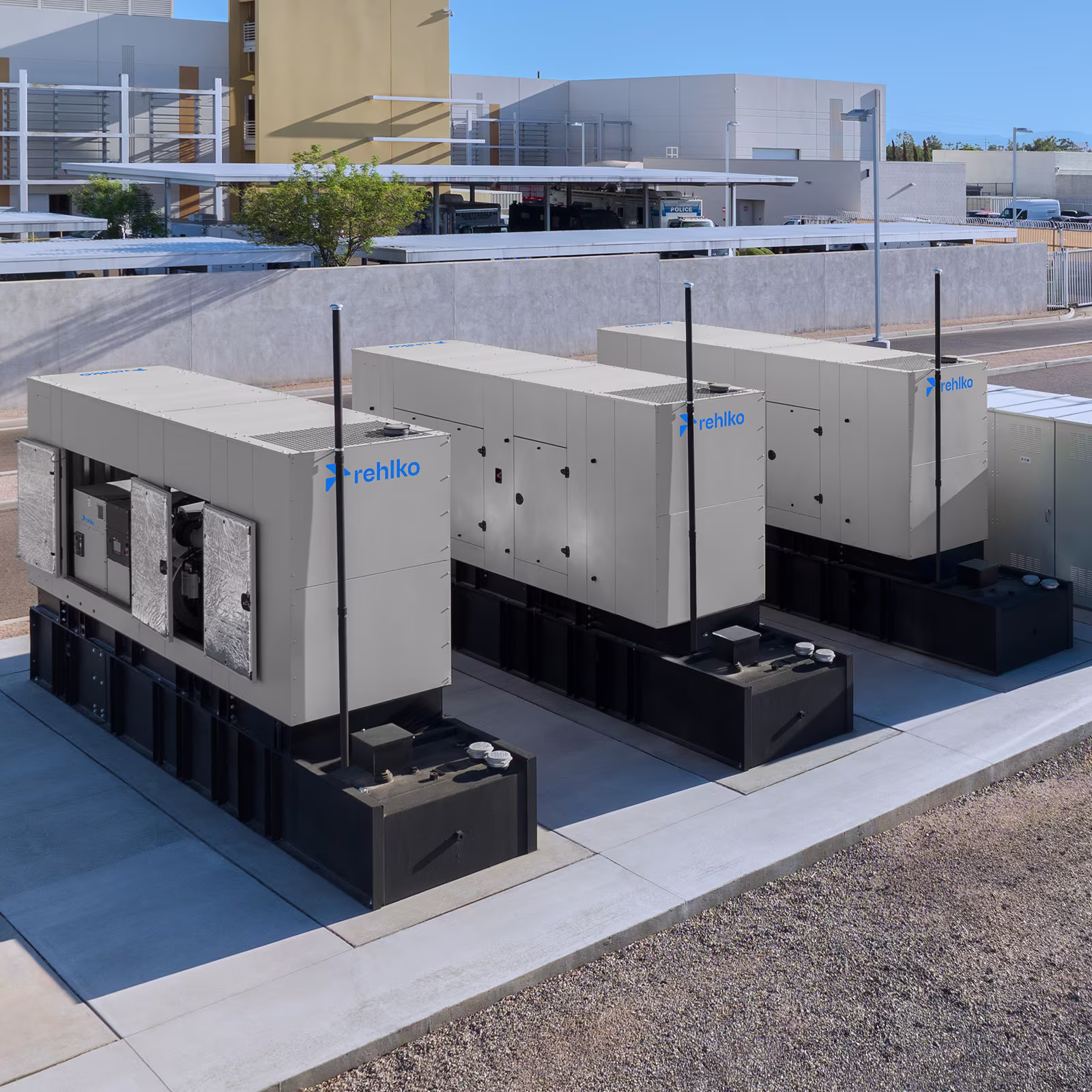 Rehlko power generation systems installed at a commercial facility, providing reliable backup power, energy resilience, and critical infrastructure support for mission-critical operations.
