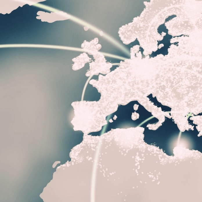 Illustrated world map highlighting interconnected global regions.