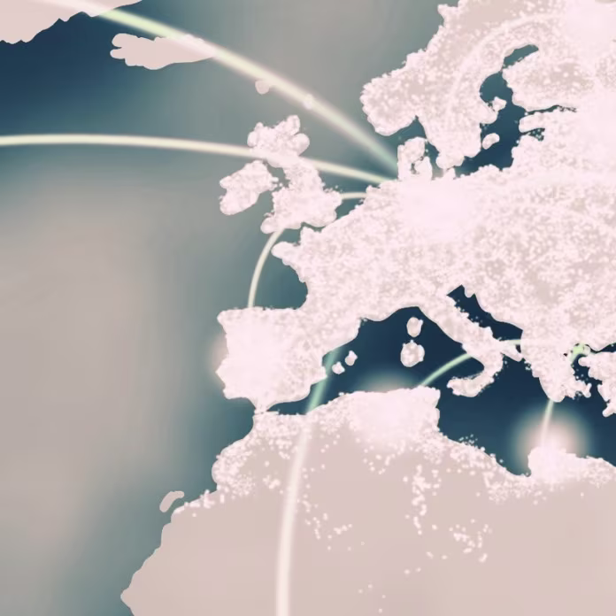 Illustrated world map highlighting interconnected global regions.