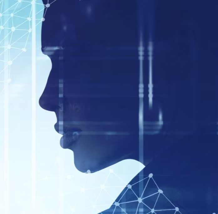 Kira-s Blog Banner Silhouette of a woman in profile overlaid with digital grid lines and a glowing globe, symbolizing women’s impact in technology and global progress.