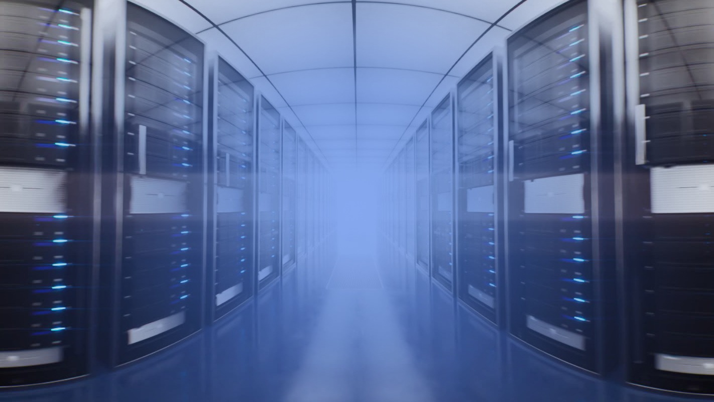 Corridoio di server per data center che rappresenta un’infrastruttura energetica sicura, resiliente e affidabile.
