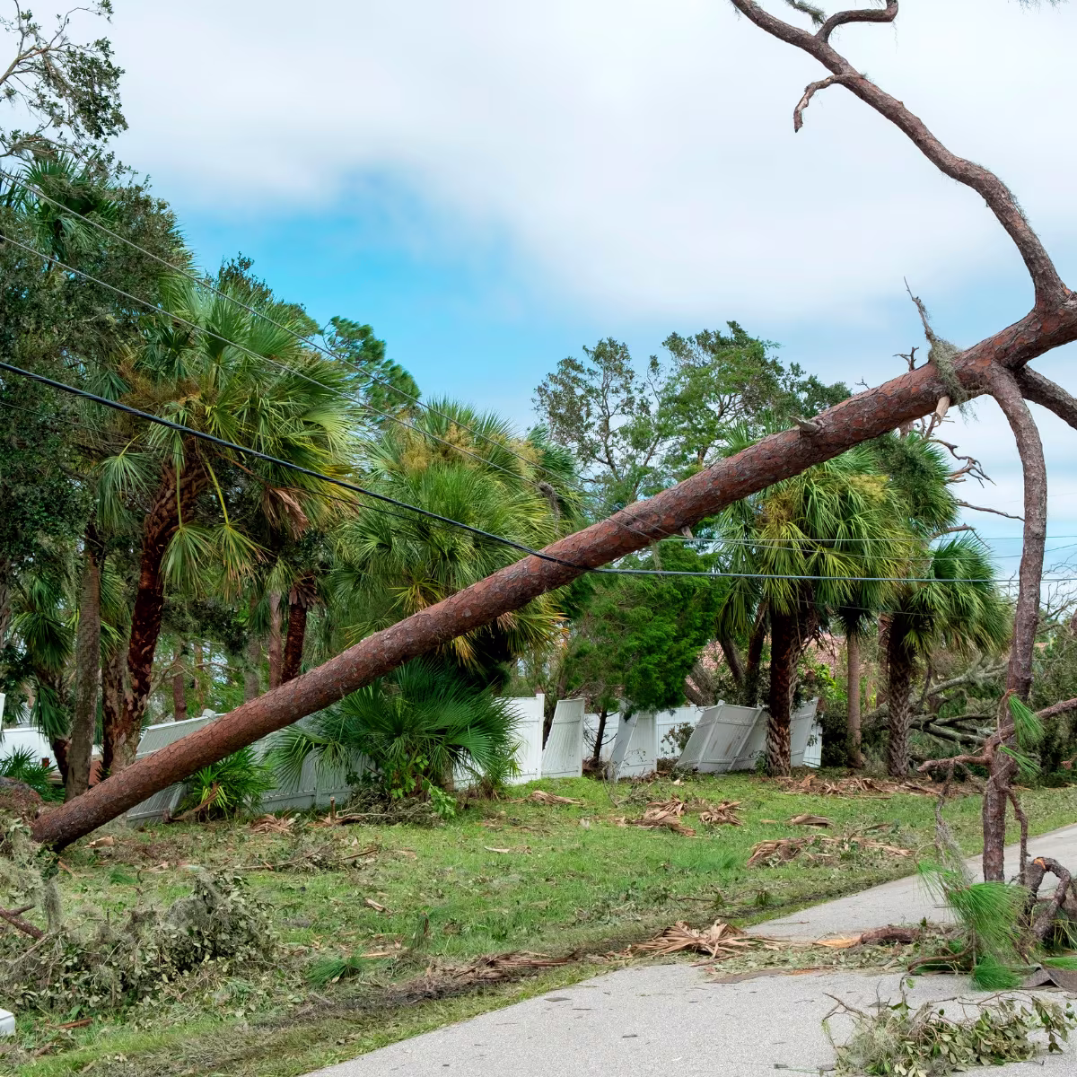 Tree fallen on a power line after a storm