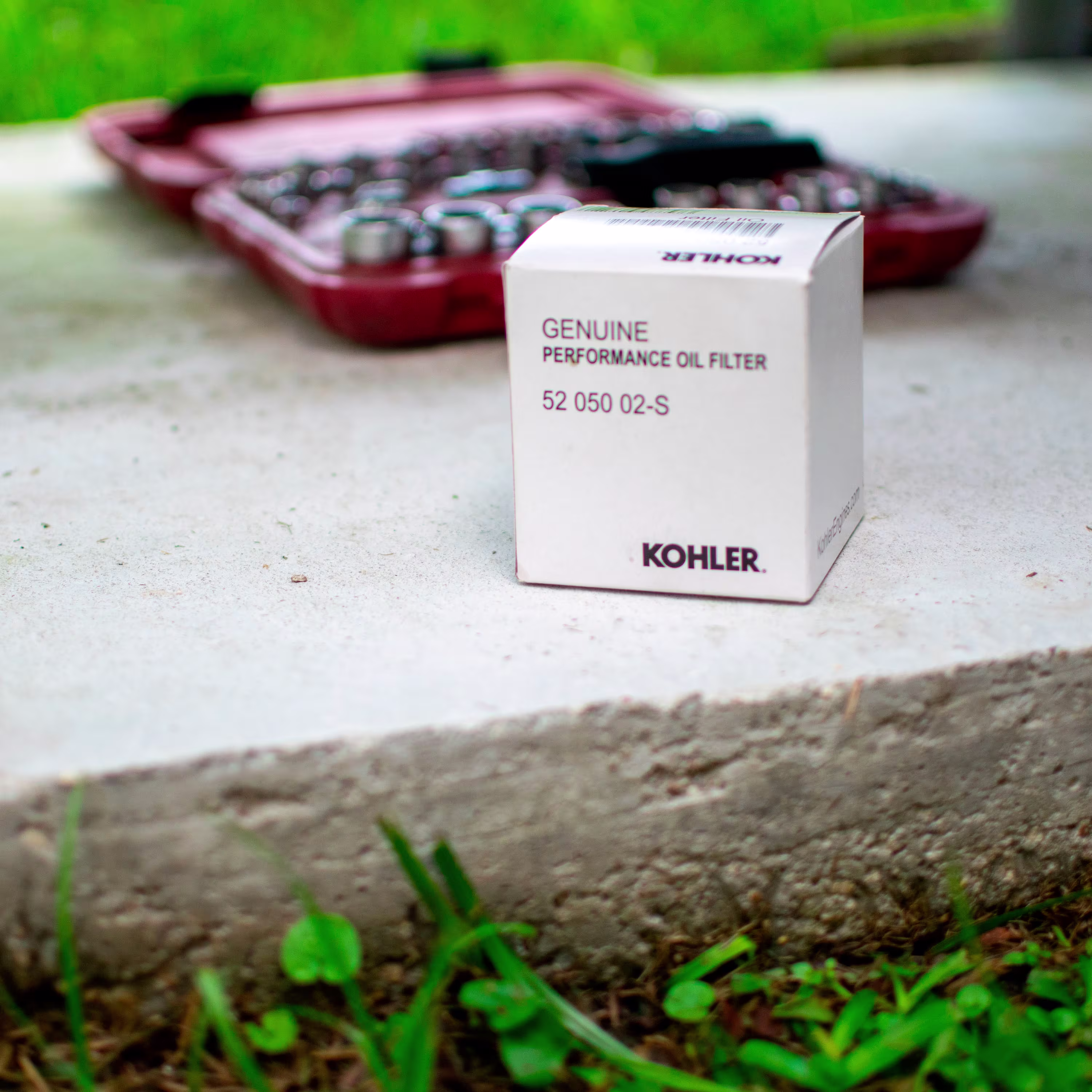 Box of parts on a concrete