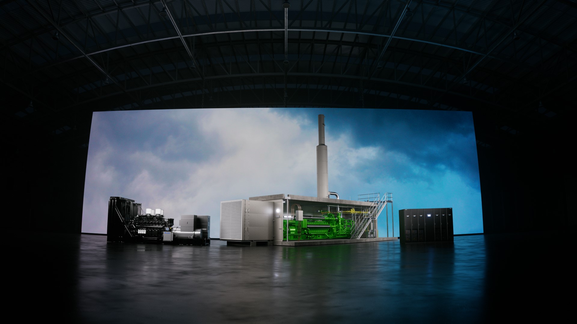 Sistema industriale di produzione energetica che mostra un’infrastruttura energetica resiliente e sostenibile, con tecnologia avanzata dei motori a supporto di efficienza energetica, affidabilità, decarbonizzazione e prestazioni a lungo termine.