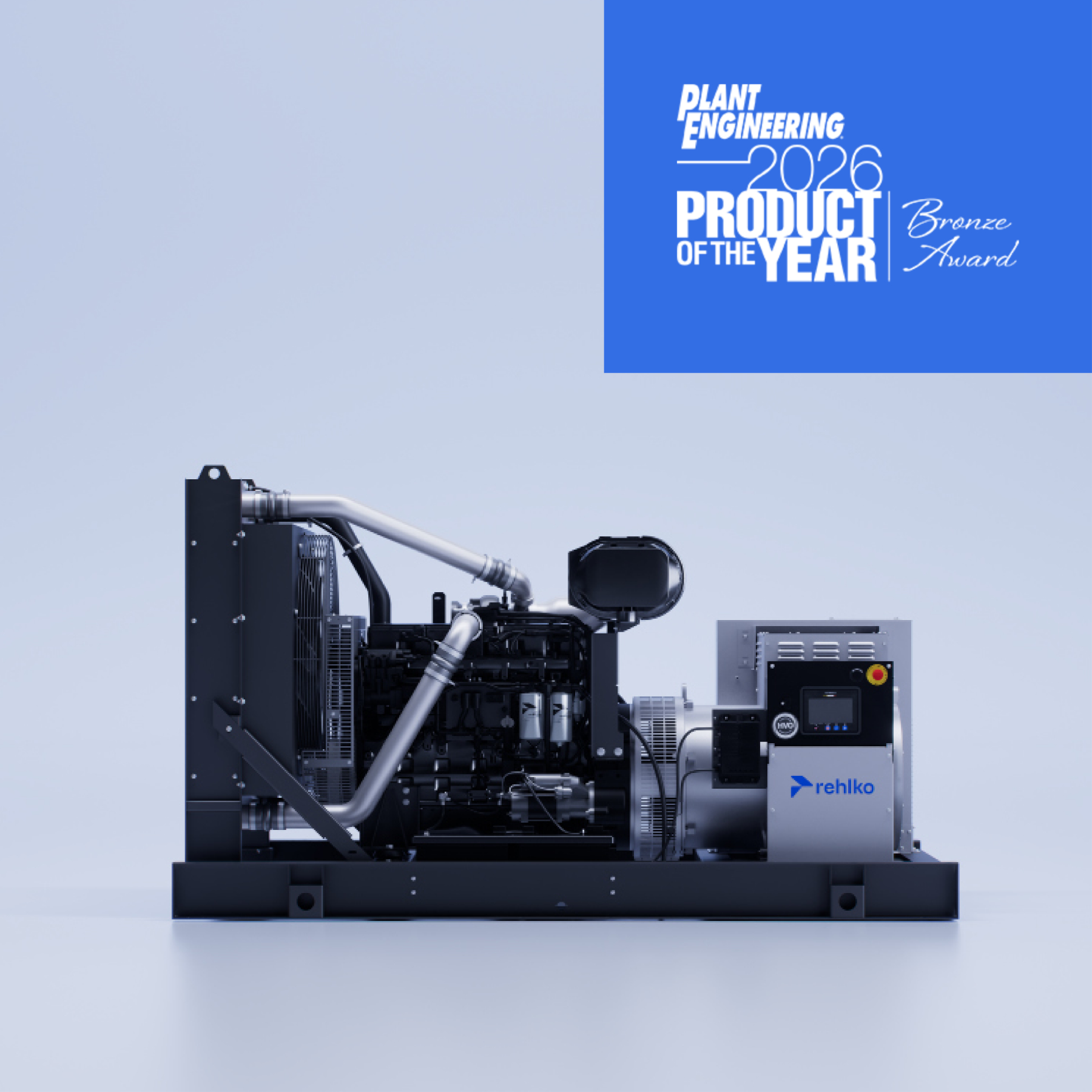Banner with Rehlko KD Series generator and logo with Plant Engineering Product of the Year 2026