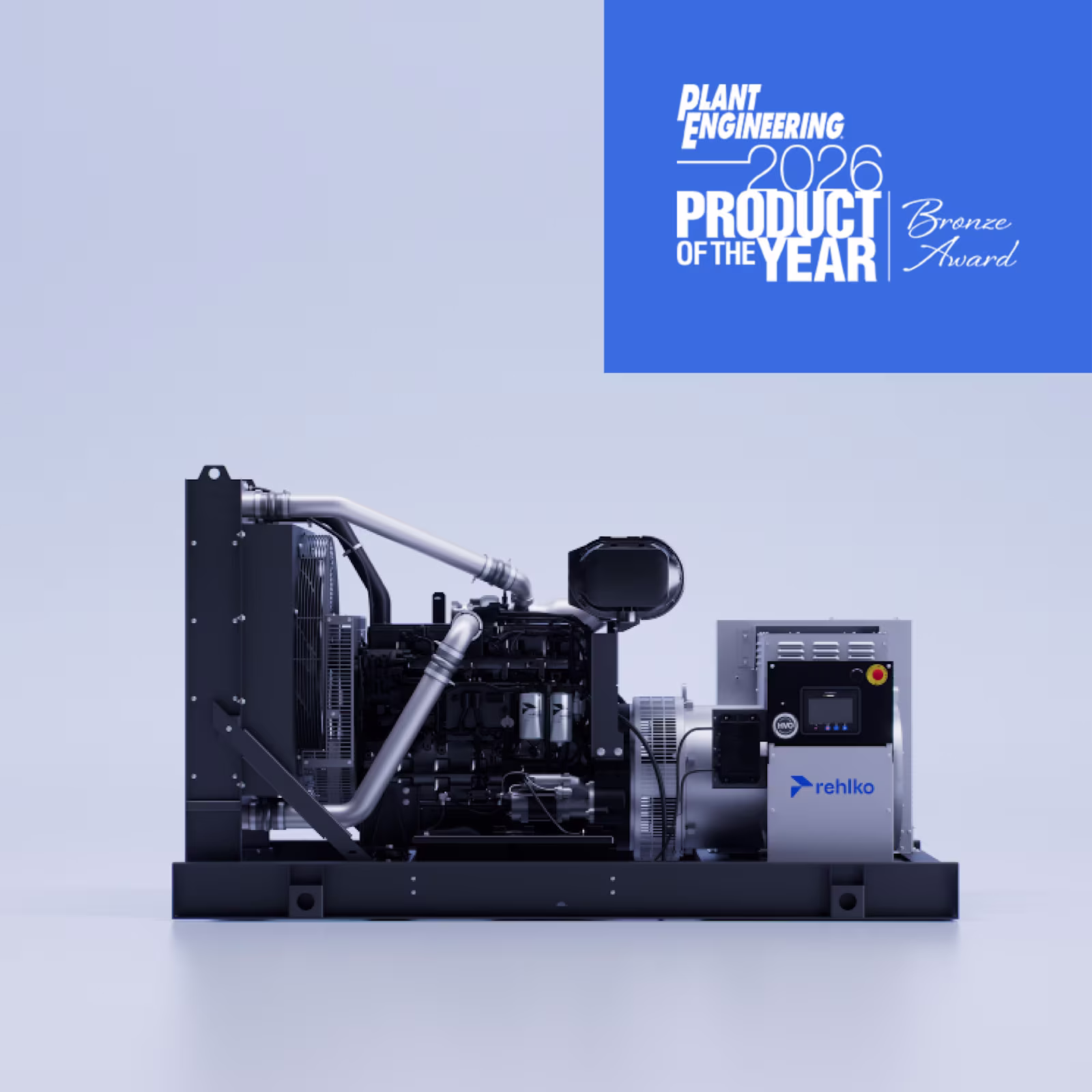 Banner with Rehlko KD Series generator and logo with Plant Engineering Product of the Year 2026