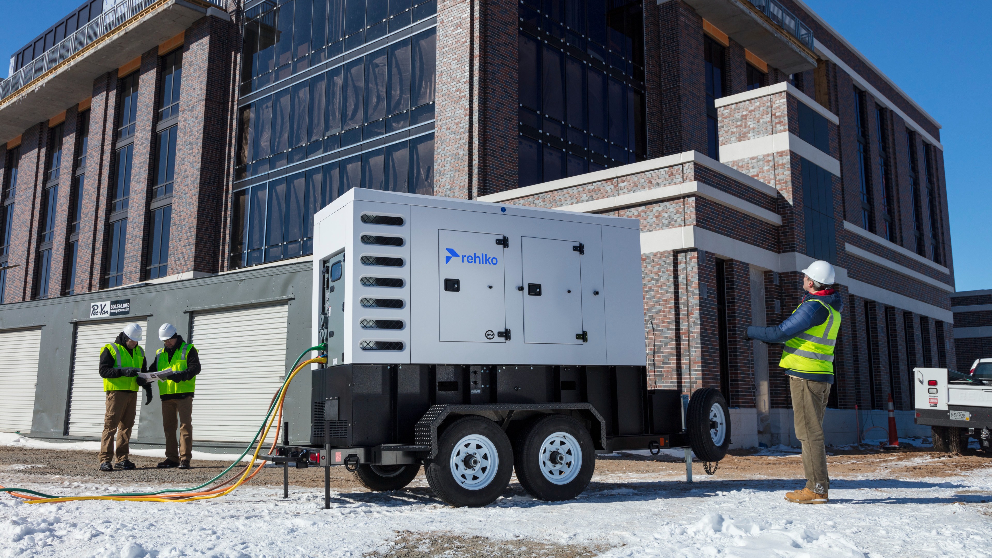 Mobile generator in front of a building
