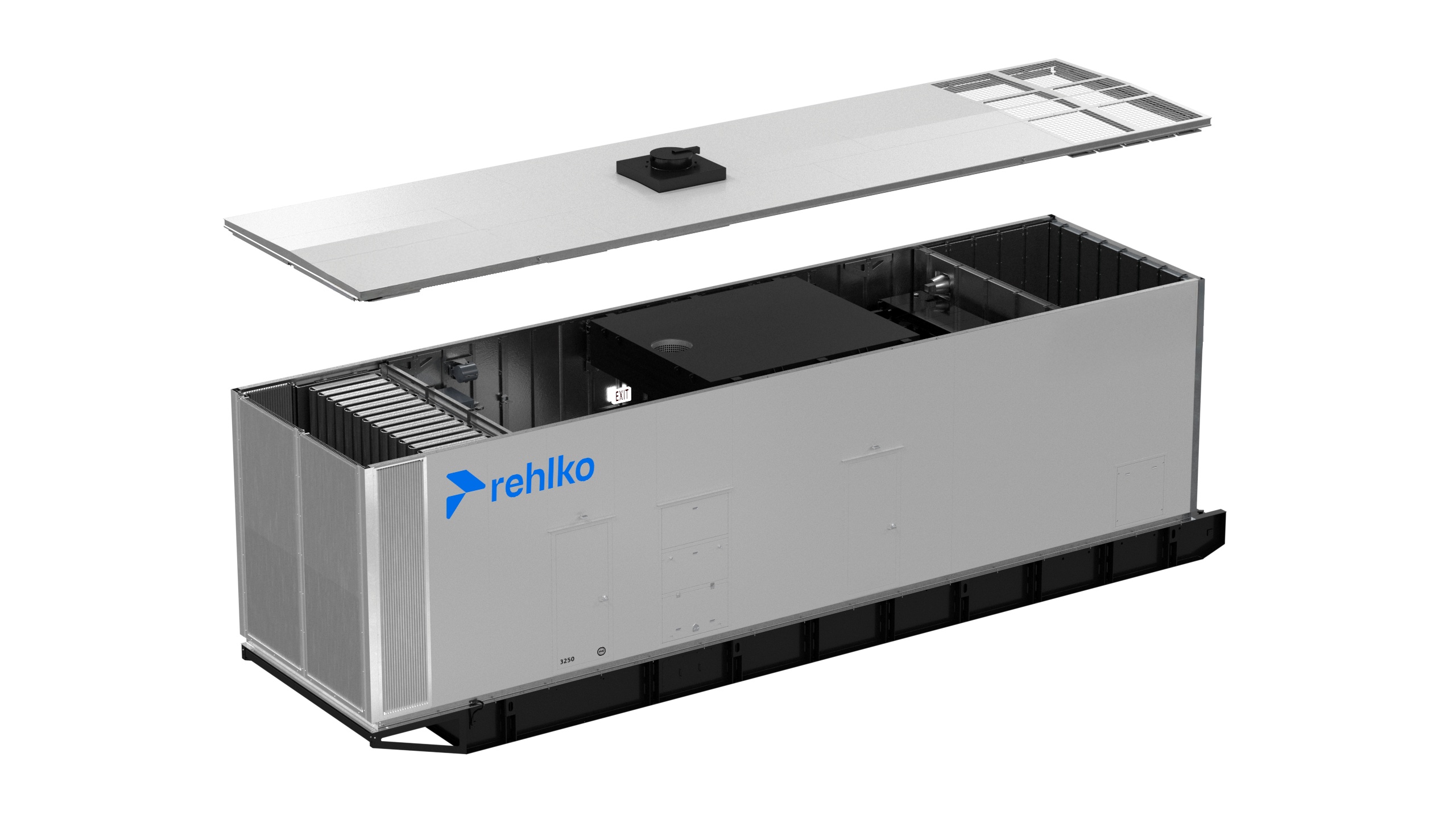 Rehlko enclosure with the lid lifted to see modular construction inside