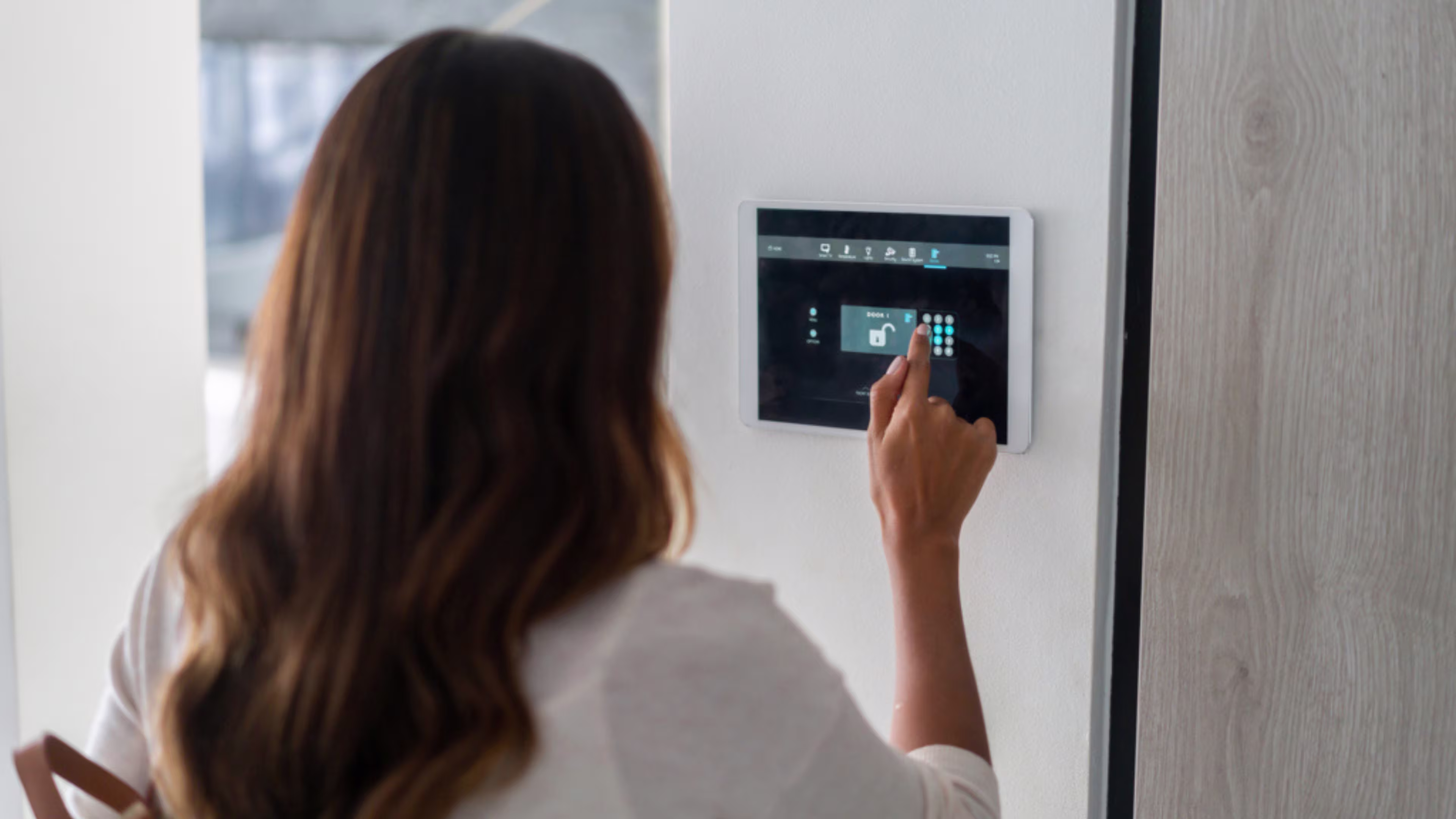 Woman touching screen