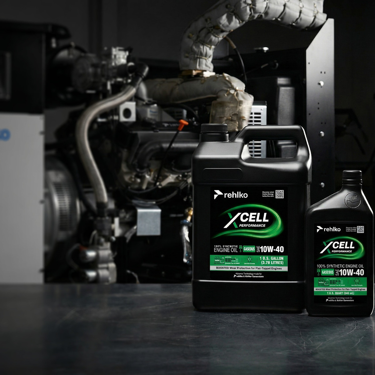 Two bottles of oil for gaseous generator in situ.