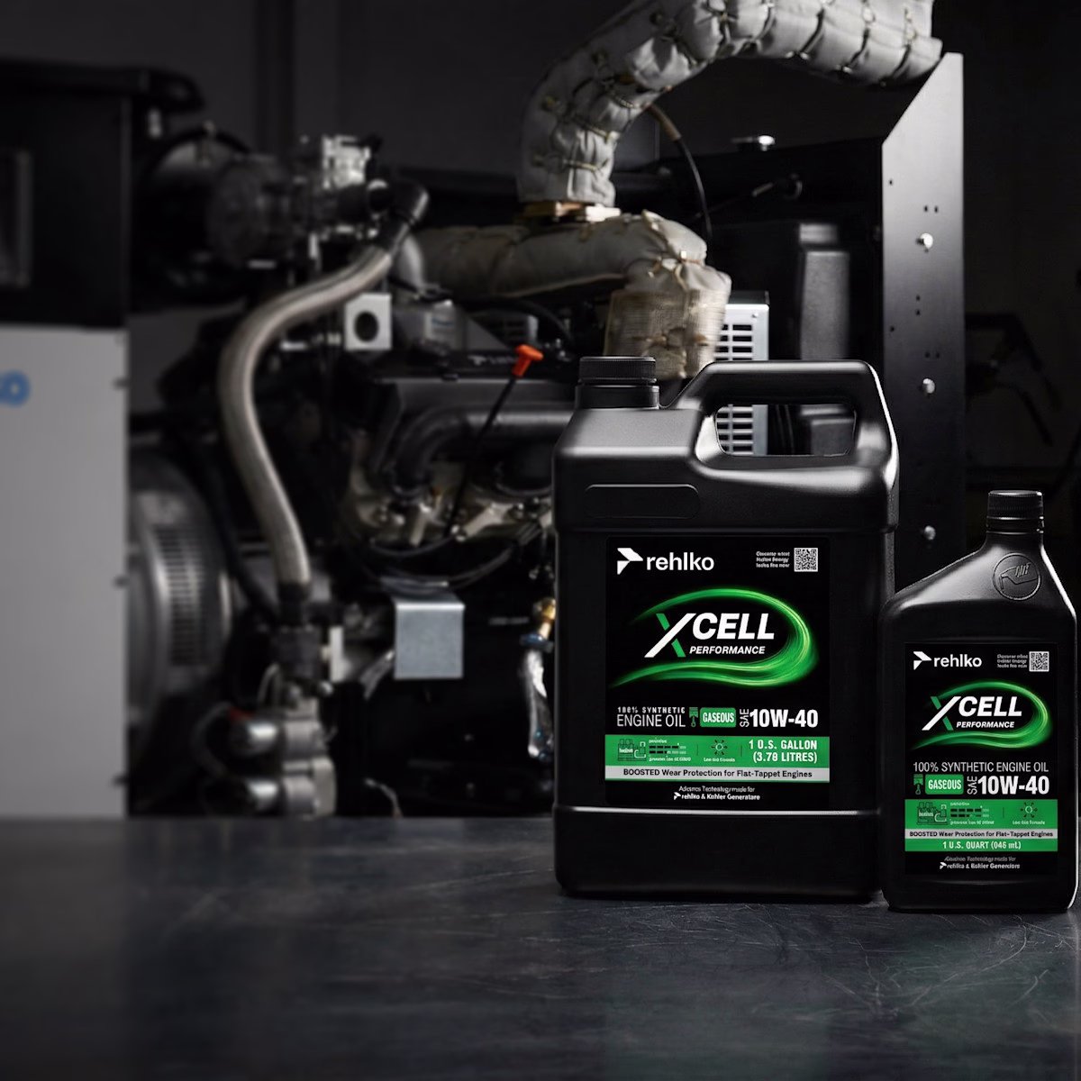 Two bottles of oil for gaseous generator in situ.