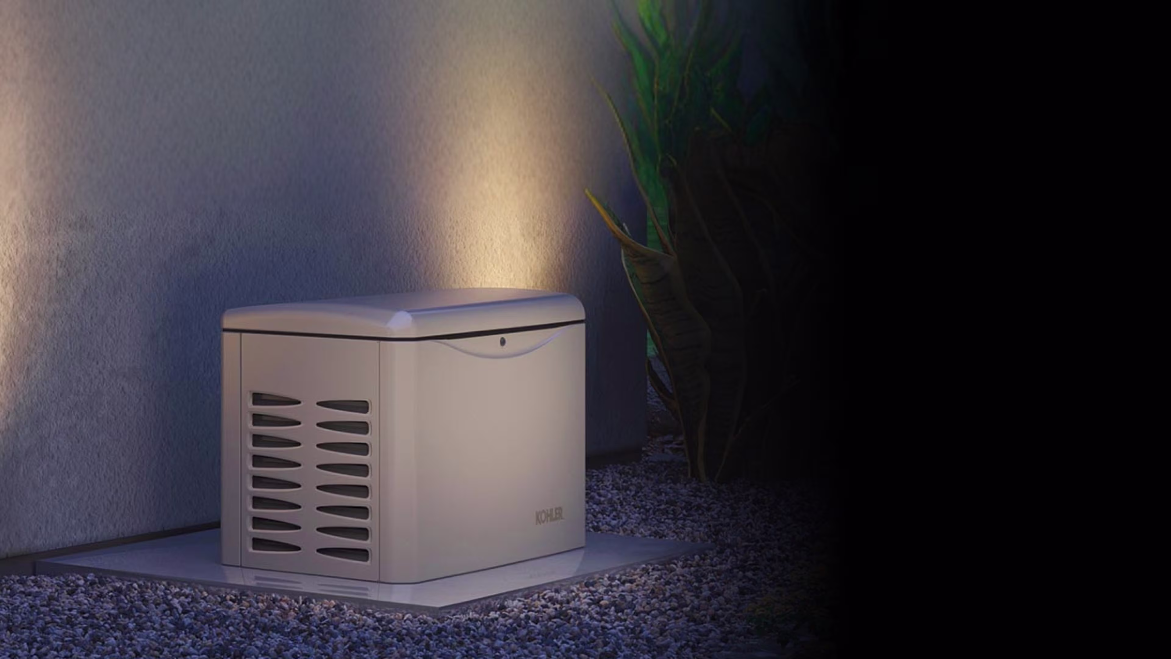 Generator outside the house with black gradient on right