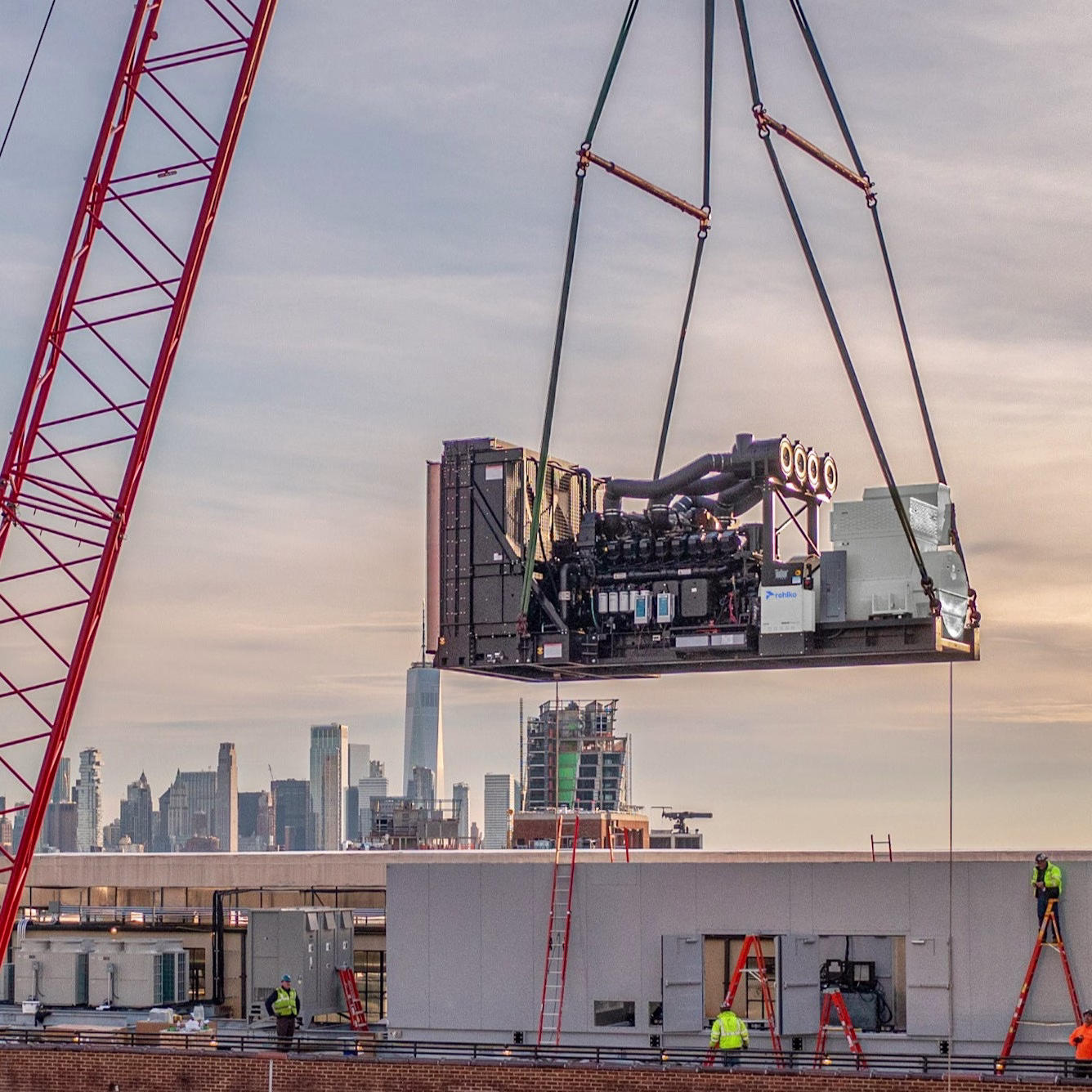 Backup generator installation on a rooftop, providing resilient power for critical facilities and remote sites.