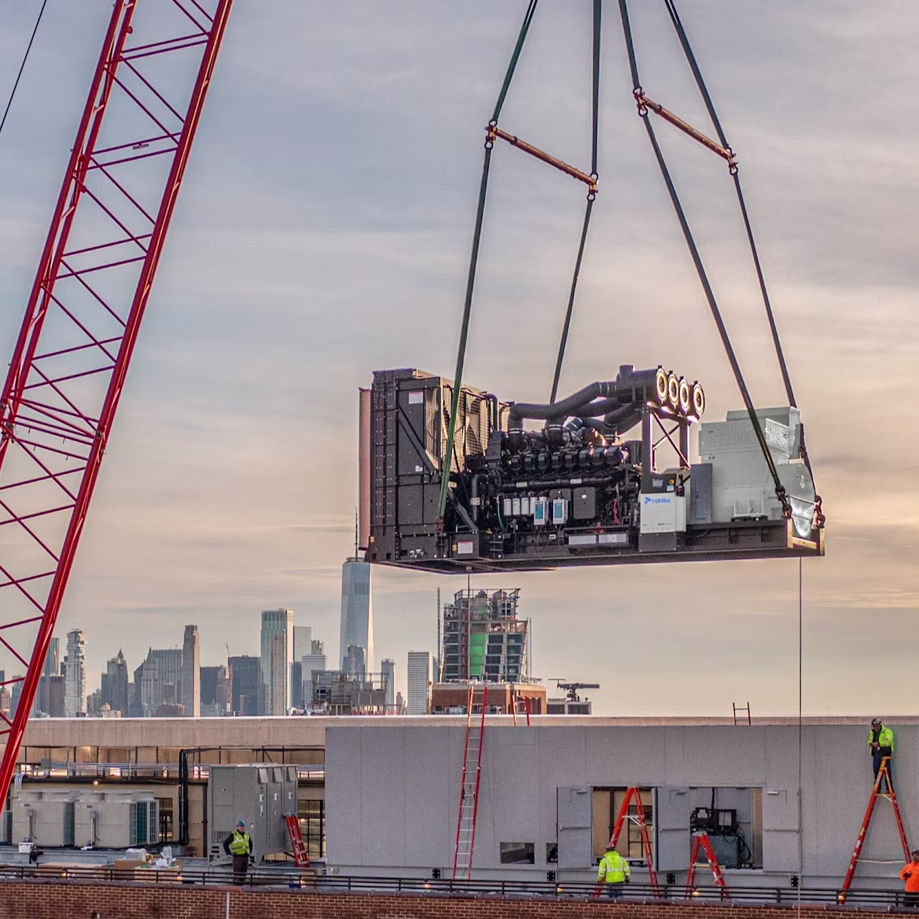 Backup generator installation on a rooftop, providing resilient power for critical facilities and remote sites.