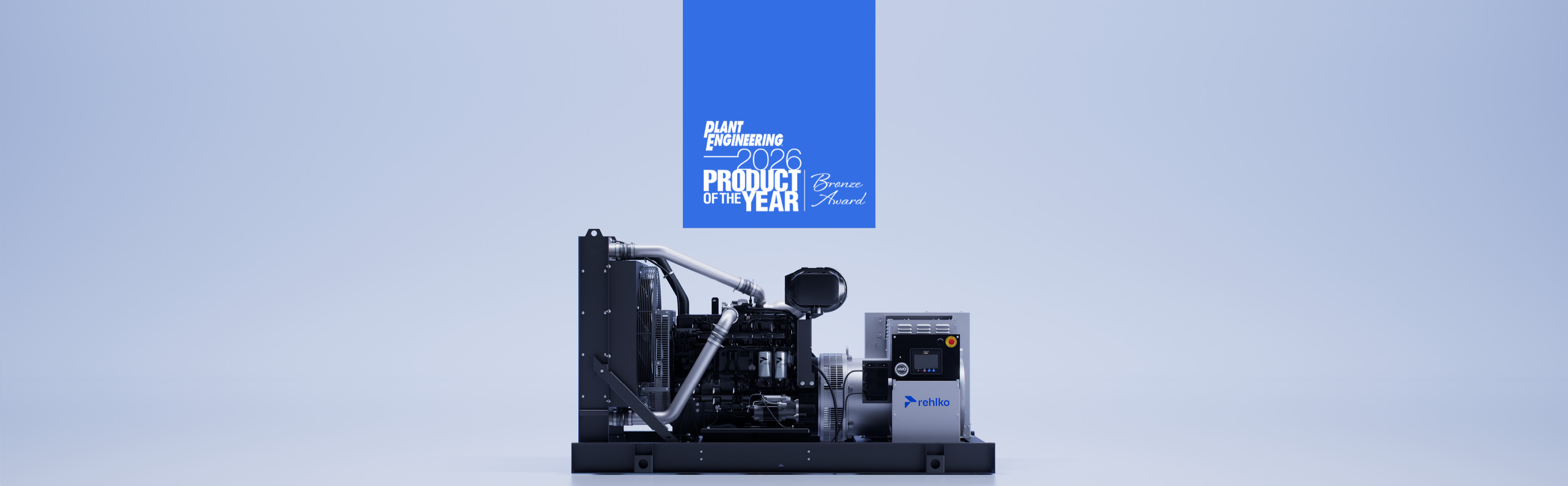 Banner with Rehlko KD Series generator and logo with Plant Engineering Product of the Year 2026