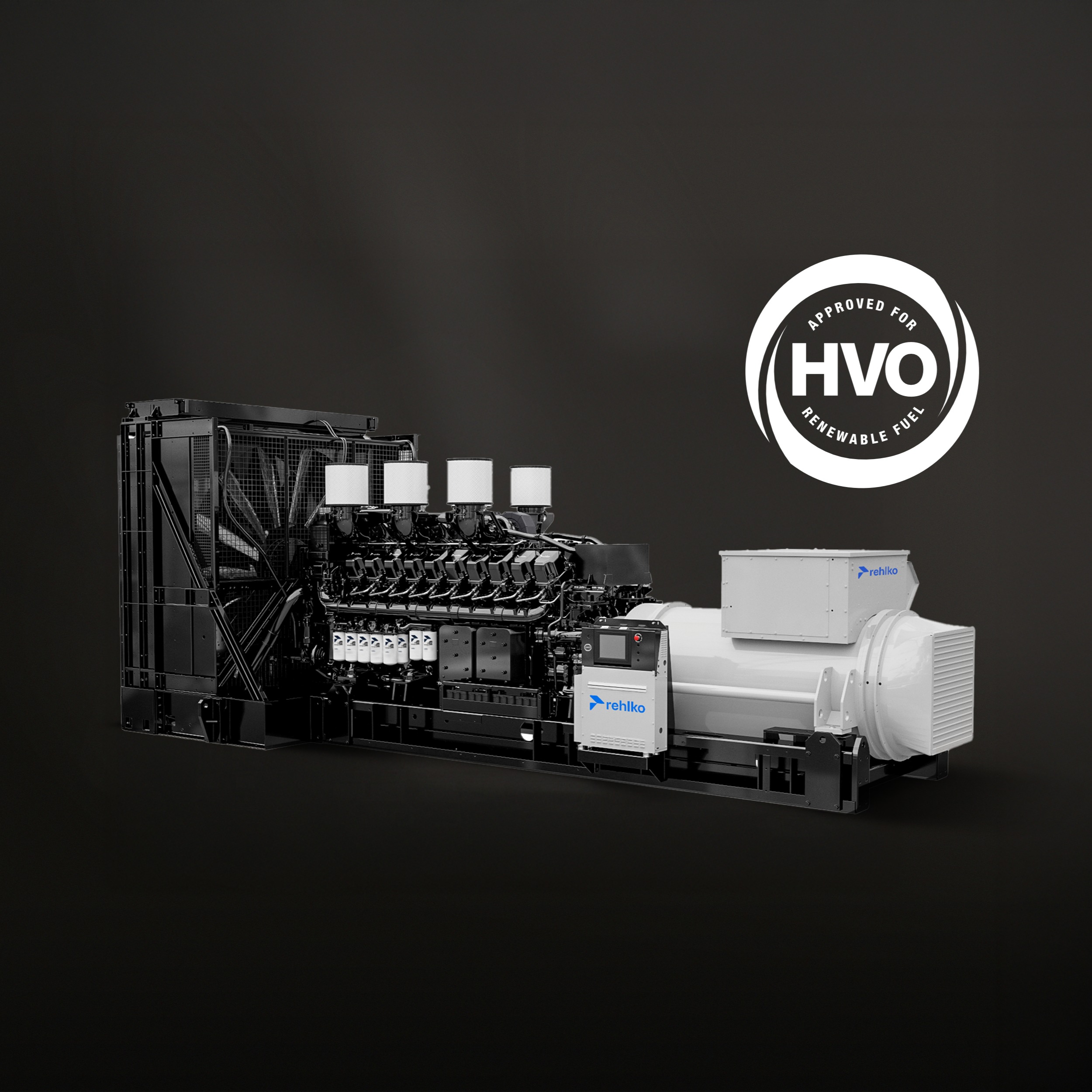 Rehlko industrial generator drawing with the HVO logo on the top right of the image