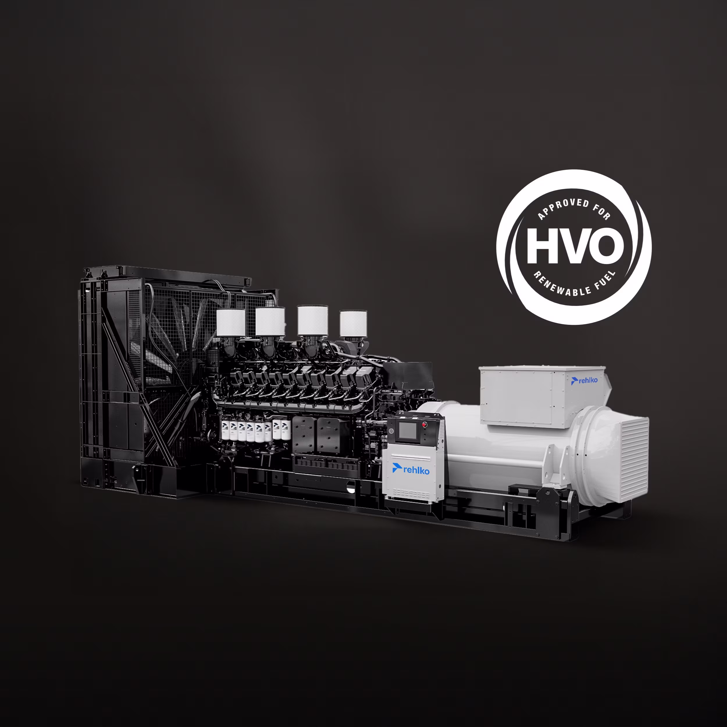 Rehlko industrial generator drawing with the HVO logo on the top right of the image