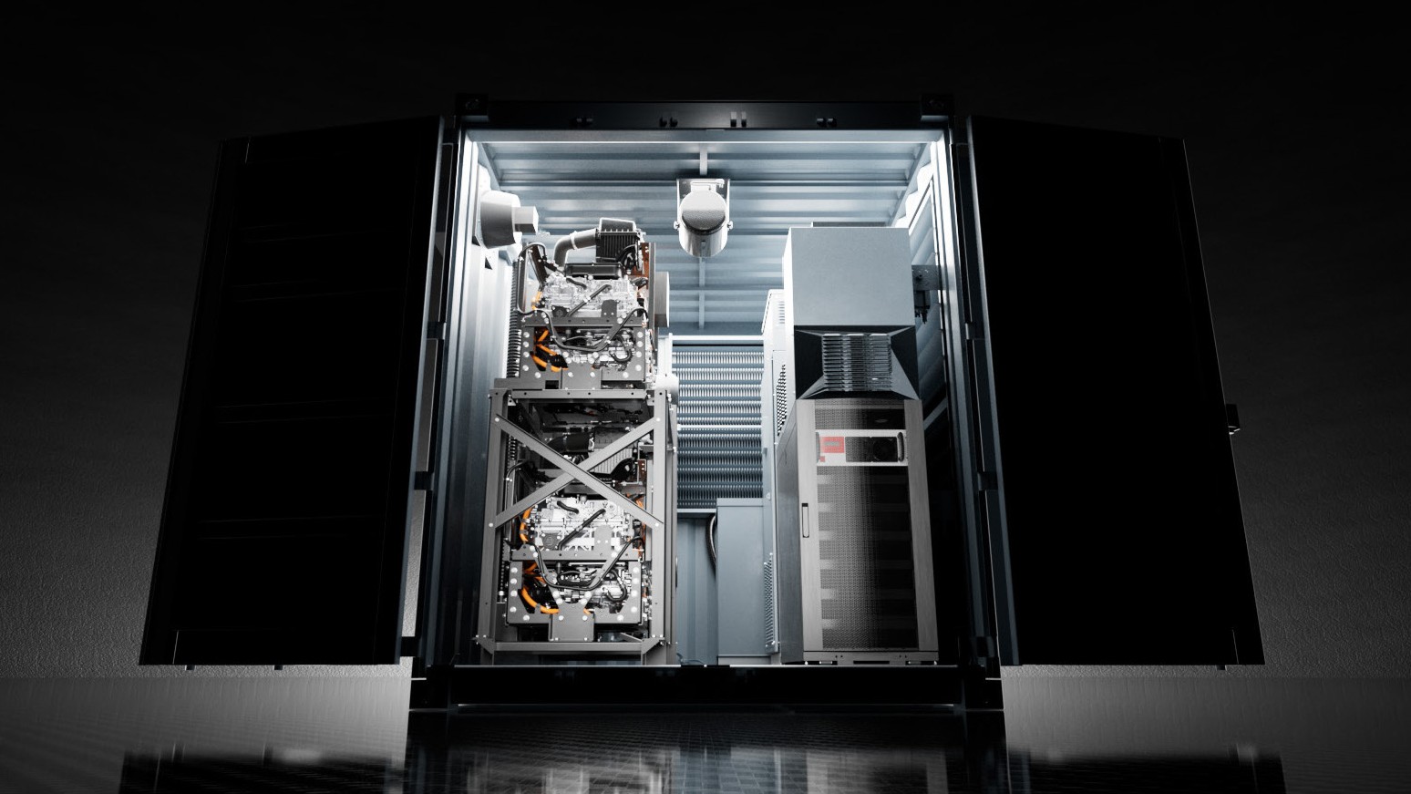 Internal view of a Hydrogen fuel cell system.