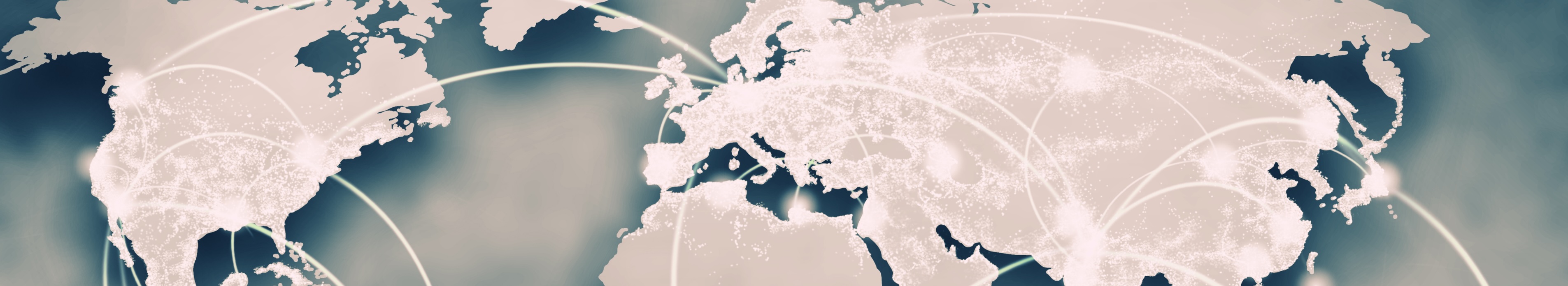 Illustrated world map highlighting interconnected global regions.