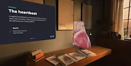 Screenshot of HeartX video. Complete HeartX allows students to learn about and explore the heart by being placed in an immersive mixed-reality environment where they can experience a full ventricular fibrillation scenario.