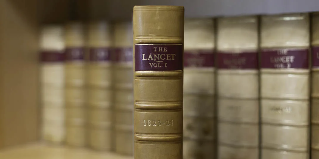 The first volume of The Lancet was published in 1823. It’s preserved in the archive of Elsevier’s London office (Photo by Alison Bert)