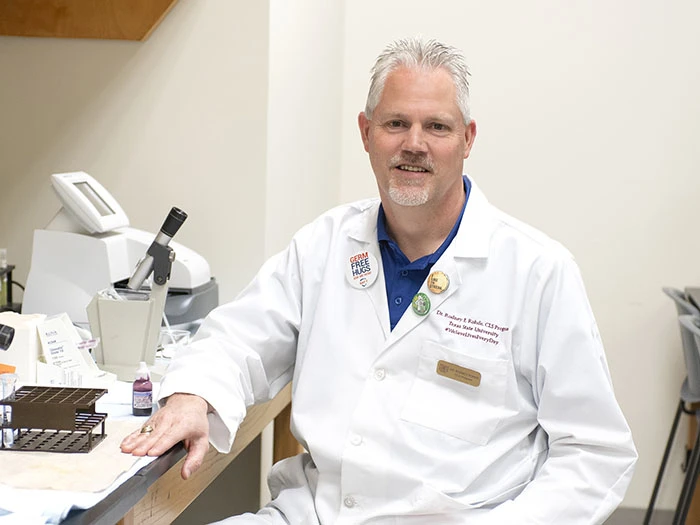 Prof Rodney E Rohde, PhD, in his lab at Texas State University, where he is chair of the Clinical Laboratory Science (CLS) Program. (Photo courtesy of Texas State University) 