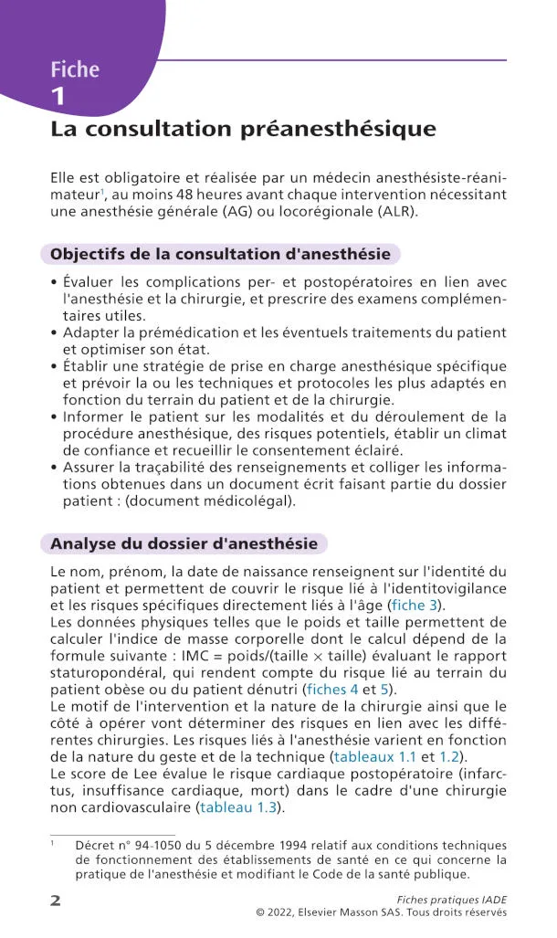 Fiche 1 : La consultation préanesthésique