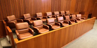 Courtroom Jury Box with empty chairs
