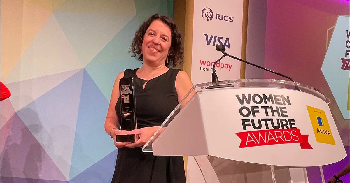 Mirit Eldor accepts the Women of the Future Corporate Award for Elsevier. Mirit is EVP for Strategy, Secretary of Elsevier’s Inclusion & Diversity Advisory Board and Executive Sponsor of Elsevier’s Gender Equity Taskforce. (Photo by Catherine Adenle)