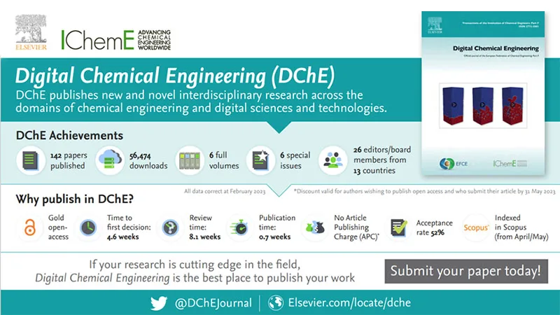 Digital Chemical Engineering (DChE) publishes new and novel interdisciplinary research across the domains of chemical engineering and digital sciences and technologies. 