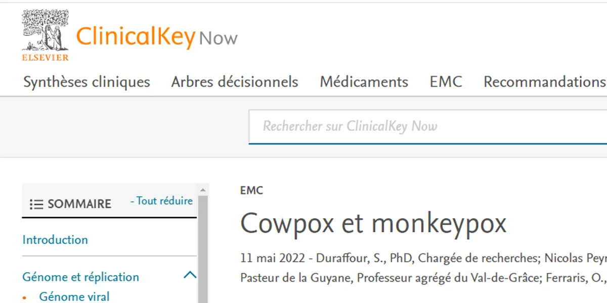 Cowpox et monkeypox dans le traité EMC Maladies infectieuses