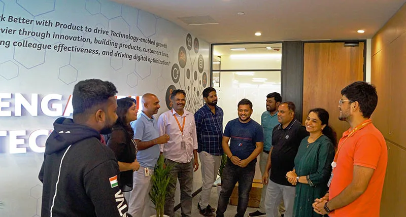 Geetha Ramadevi (second from right) and members of her team in Elsevier’s Bengaluru TechHub.