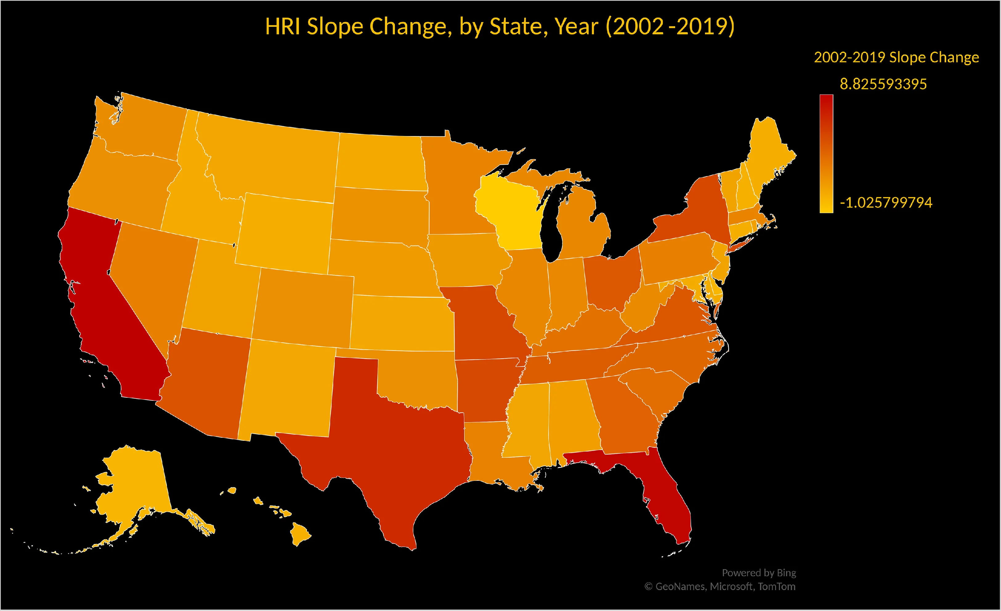 HRI slope change by US state 2002 - 2019