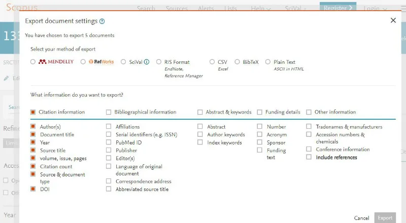 Scopus document search export image