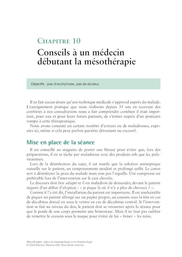 Chapitre 10 Conseils à un médecin débutant la mésothérapie