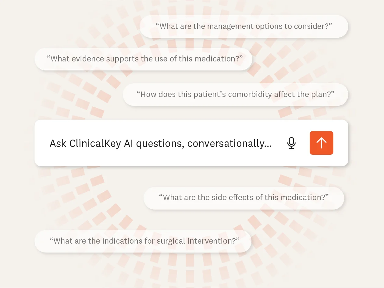Screenshot of ClinicalKey AI prompts on screen