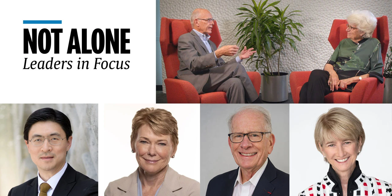 Recent Not Alone contributors include Prof Rafael L Bras and Prof Nancy Hopkins; (left to right) Mung Chiang; PhD; Sarah C Mangelsdorf, PhD; Allan E Goodman, PhD; and Kristina M Johnson, PhD.