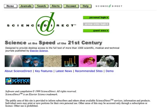 ScienceDirect home page in January 1999