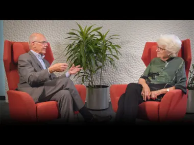 Screenshot of video from Not Alone: Conversations with Leaders. Here, Prof Rafael L Bras interviews Prof Nancy Hopkins about the pioneering report she spearheaded in 1999: "A Study on the Status of Women Faculty in Science at MIT."