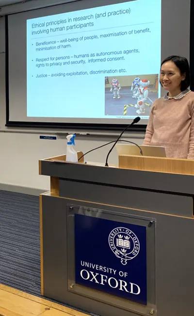 Dr Jun Zhao gives a presentation on "Ethical principles in research (and practice) involving human participants at the University of Oxford, where she is a senior researcher in the Department of Computer Science. 