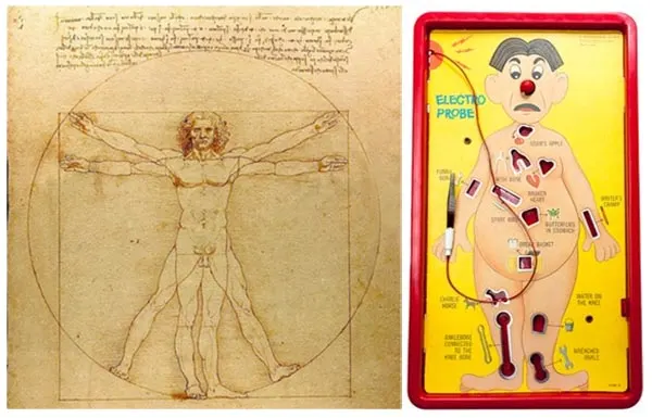 Side by side image of Vitruvian Male and Operation game 