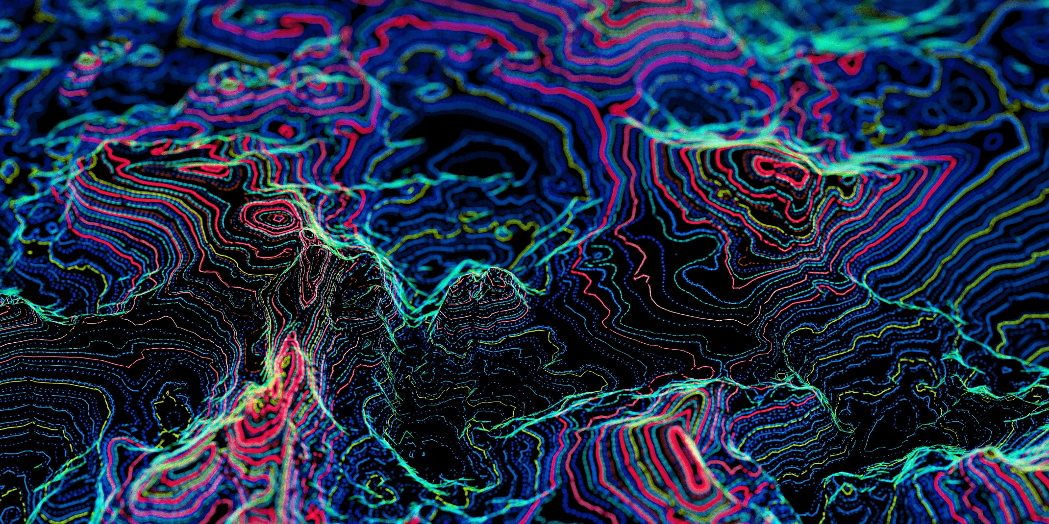 Digital generated image of multi coloured glowing data over landscape.