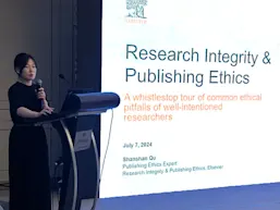 Shanshan “Shan” Qu, a Publishing Ethics Expert in Elsevier’s Research Integrity & Publishing Ethics Center of Expertise, presents at a workshop organized by the Elsevier Foundation and the Chinese Women’s Association for Science and Technology