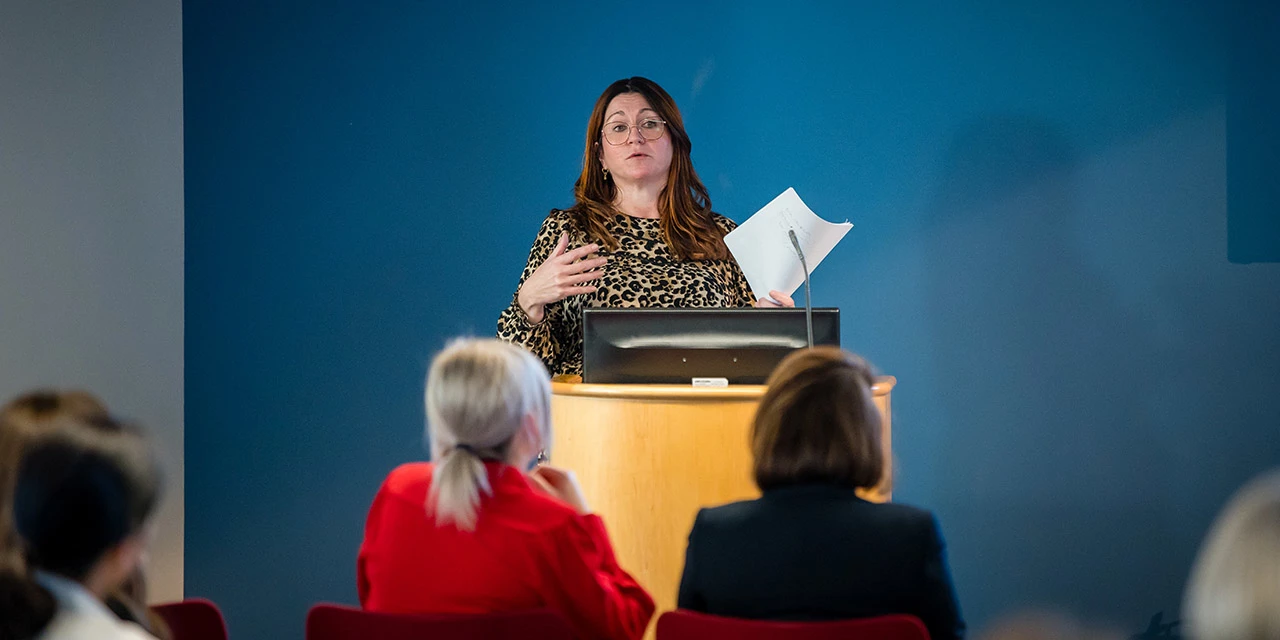 Catrina Scott, Senior Product Manager for Nursing Solutions at Elsevier, gives a presentation for the Florence Nightingale Foundation. 