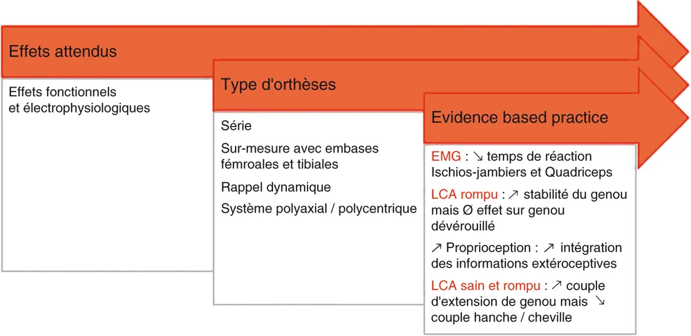 Fig. 14.5 Effets fonctionnels et électromyographiques de l’orthèse de genou