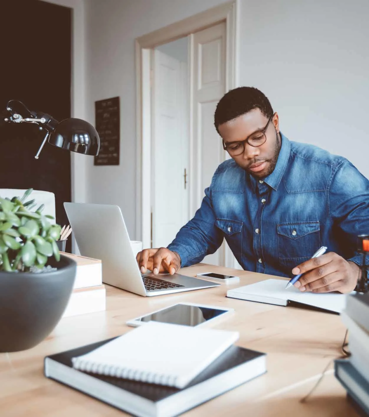 man working from home