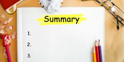 word summary written in a notebook