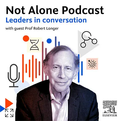 Banner with a photo of John Hennessy on the Not Alone podcast: Leaders in Conversation