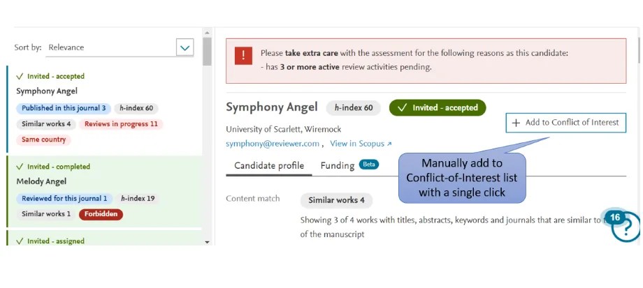 Figure 3: the conflict of interest functionality