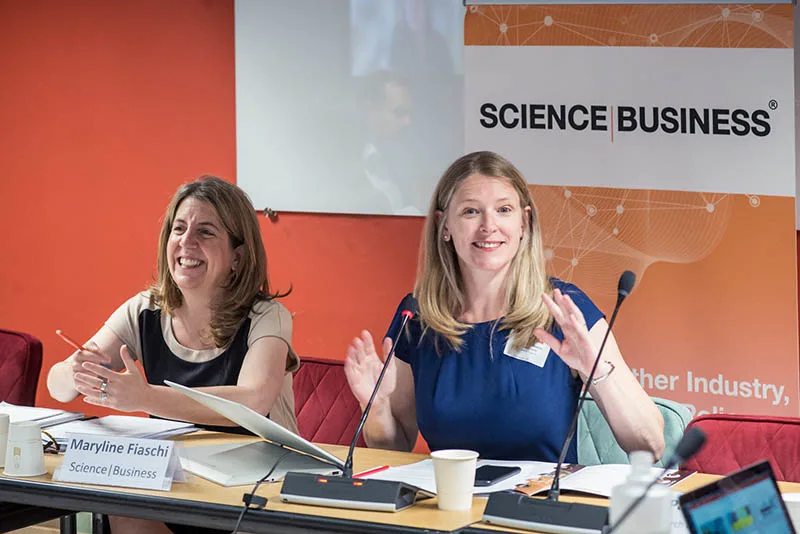Elsevier CEO Kumsal Bayazit and Science|Business CEO Maryline Fiaschi at the roundtable. (Photo by Nikolova Denitsa for Science|Business)